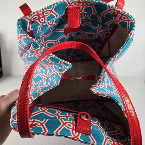 Kate Spade Moroccan Market Expandable Tote Bag In Turqouise/Flame Shoulder Bag - Picture 9 of 16